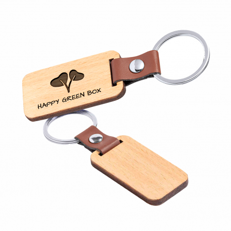 Porte-clés bois et cuir design personnalisé